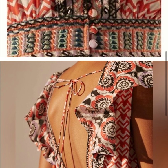 Anthropologie Beaded & Embroidered Flutter Sleeve Mini Dress - Picture 3 of 8